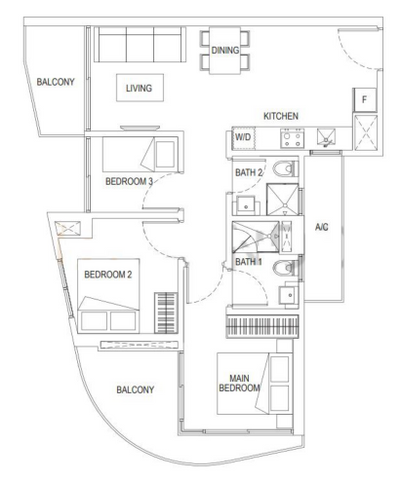 Neem Tree, The Interior Lab, Modern, Modern Luxe, Condo, 3 Bedder Condo Floorplan, Space Planning, Final Floorplan