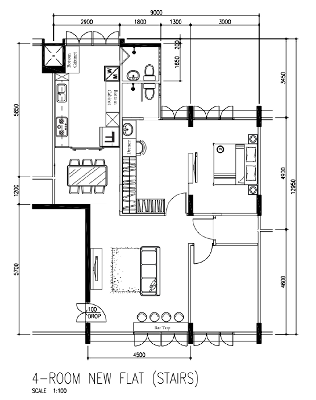 Modern, HDB, Ang Mo Kio Avenue 6, Interior Designer, Yang's Inspiration Design, 4 Room New Flat Stairs, 4 Room Hdb Floorplan, Space Planning, Final Floorplan