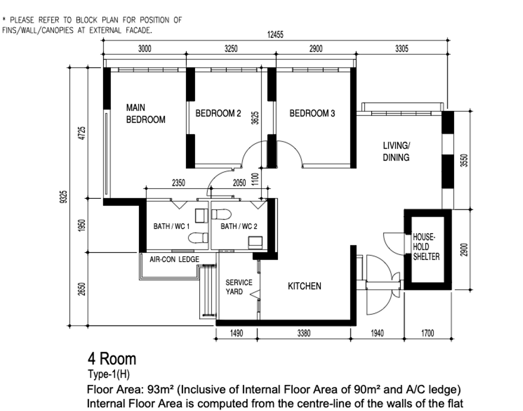 Minimalist, HDB, Fernvale Dew (Block 400B), Interior Designer, Yang's Inspiration Design, 4 Room Hdb Floorplan, 4 Room Type 1 H, Original Floorplan