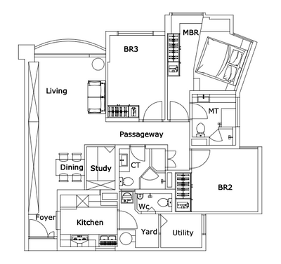 Guilin View, Design 4 Space, Modern, Condo, 3 Bedder Condo Floorplan, Space Planning, Final Floorplan