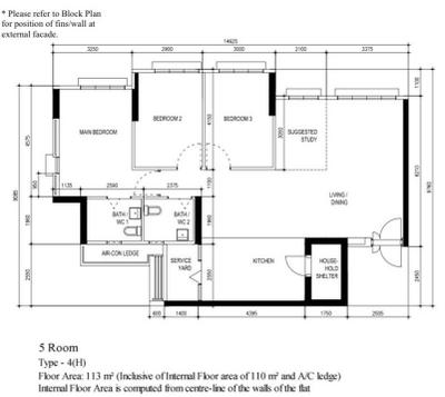 Tampines GreenVines, Design 4 Space, Modern, HDB, 5 Room Type 4 H, 5 Room Hdb Floorplan, Original Floorplan