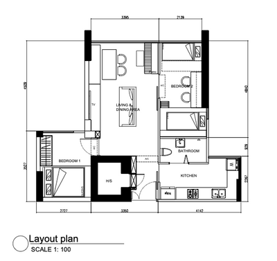 Clementi Spring, Design 4 Space, Scandinavian, HDB, Space Planning, Final Floorplan, 3 Room Hdb Floorplan