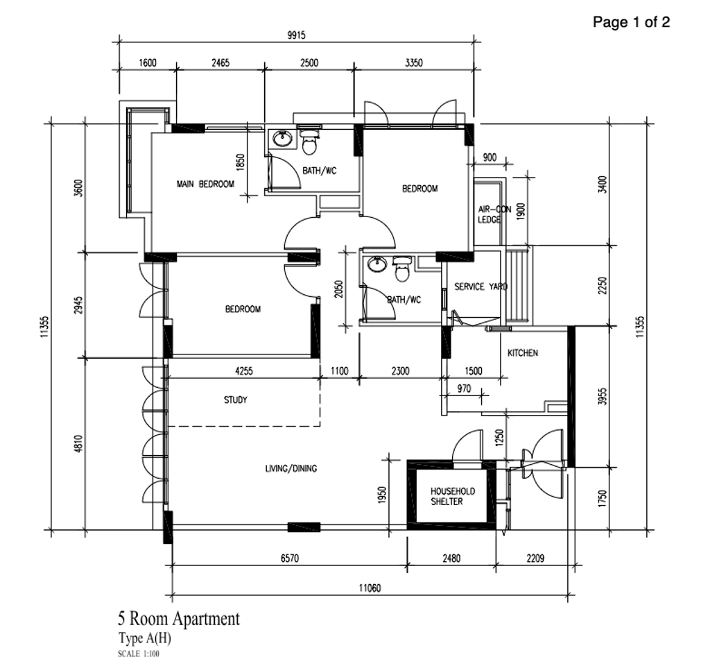 Modern, HDB, Fernvale Road, Interior Designer, Charlotte's Carpentry, 5 Room Apartment Type A H, Original Floorplan, 5 Room Hdb Floorplan