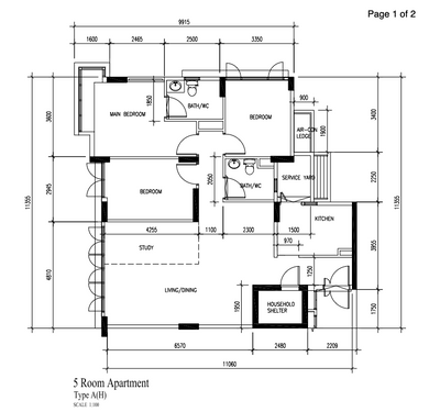 Fernvale Road, Charlotte's Carpentry, Modern, HDB, 5 Room Apartment Type A H, Original Floorplan, 5 Room Hdb Floorplan