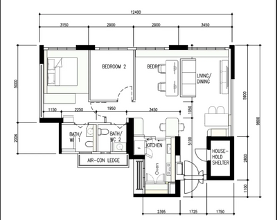 Bidadari Park Drive, Darwin Interior, Minimalist, Wabi Sabi, HDB, 4 Room Hdb Floorplan, Space Planning, Final Floorplan