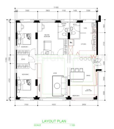 Casa Merah, T&T Design Artisan, Modern, Condo, 4 Bedder Condo Floorplan, Space Planning, Final Floorplan