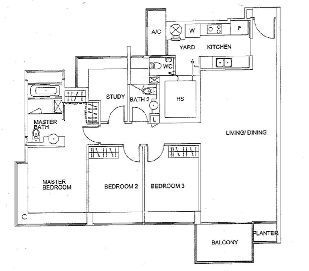 Modern, Condo, Casa Merah, Interior Designer, T&T Design Artisan, 4 Bedder Condo Floorplan, Original Floorplan