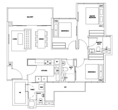 Riversails, ELPIS Interior Design, Modern, Condo, 3 Bedder Condo Floorplan, Space Planning, Final Floorplan