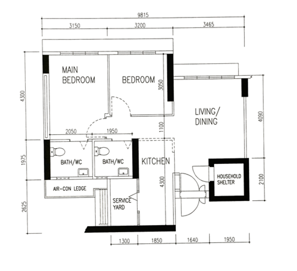Transitional, HDB, Jalan Ayer, Interior Designer, Charlotte's Carpentry, 3 Room Hdb Floorplan, Original Floorplan