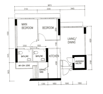 Jalan Ayer, Charlotte's Carpentry, Transitional, HDB, 3 Room Hdb Floorplan, Original Floorplan