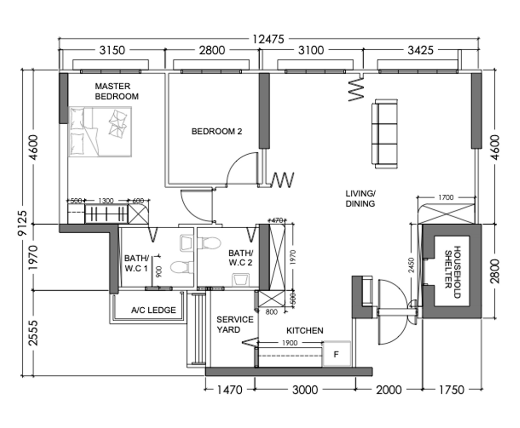 Modern, HDB, Eunos Court (Block 38B), Interior Designer, Renologist, 4 Room Hdb Floorplan, Original Floorplan