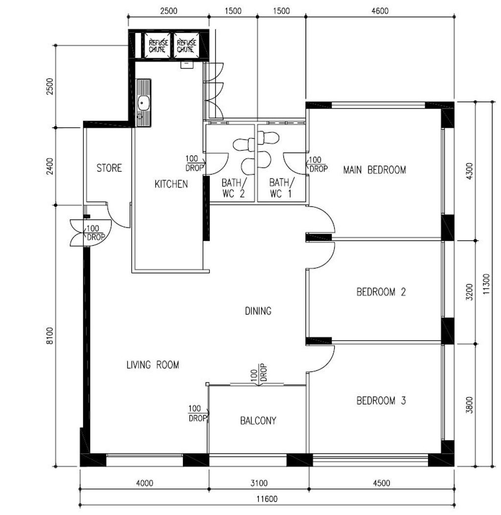 Modern, HDB, Bishan Street 12, Interior Designer, Fifth Avenue Interior, 5 Room Hdb Floorplan, Original Floorplan