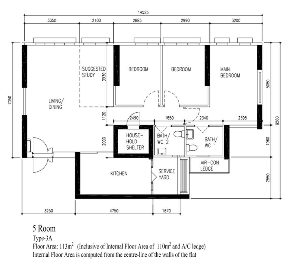 Modern, HDB, Rivervale Shores (Block 175B), Interior Designer, Renologist, 5 Room Type 3 A, 5 Room Hdb Floorplan, Original Floorplan
