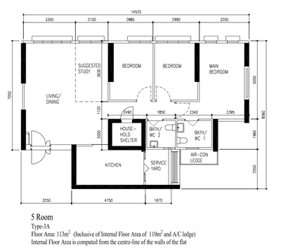 Rivervale Shores (Block 175B), Renologist, Modern, HDB, 5 Room Type 3 A, 5 Room Hdb Floorplan, Original Floorplan
