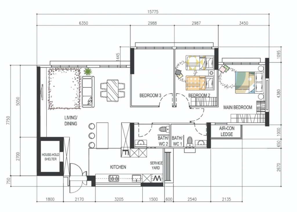 Modern, HDB, Compassvale Bow (Block 278A), Interior Designer, The Interior Lab, 5 Room Hdb Floorplan, Space Planning, Final Floorplan