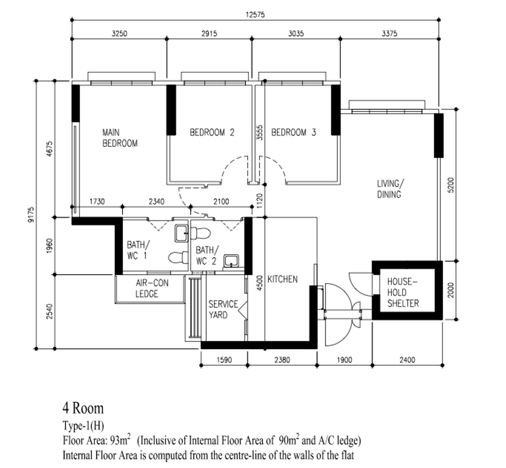 Modern, HDB, Yishun Avenue 6, Interior Designer, Charlotte's Carpentry, 4 Room Type 1 H, 4 Room Hdb Floorplan, Original Floorplan