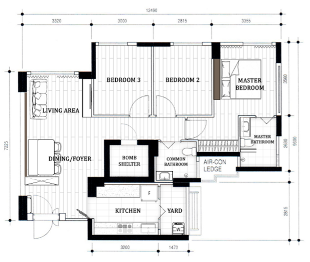 Scandinavian, HDB, Plantation Grange (Block 132C), Interior Designer, Flo Design, 3 Room Hdb Floorplan, Space Planning, Final Floorplan
