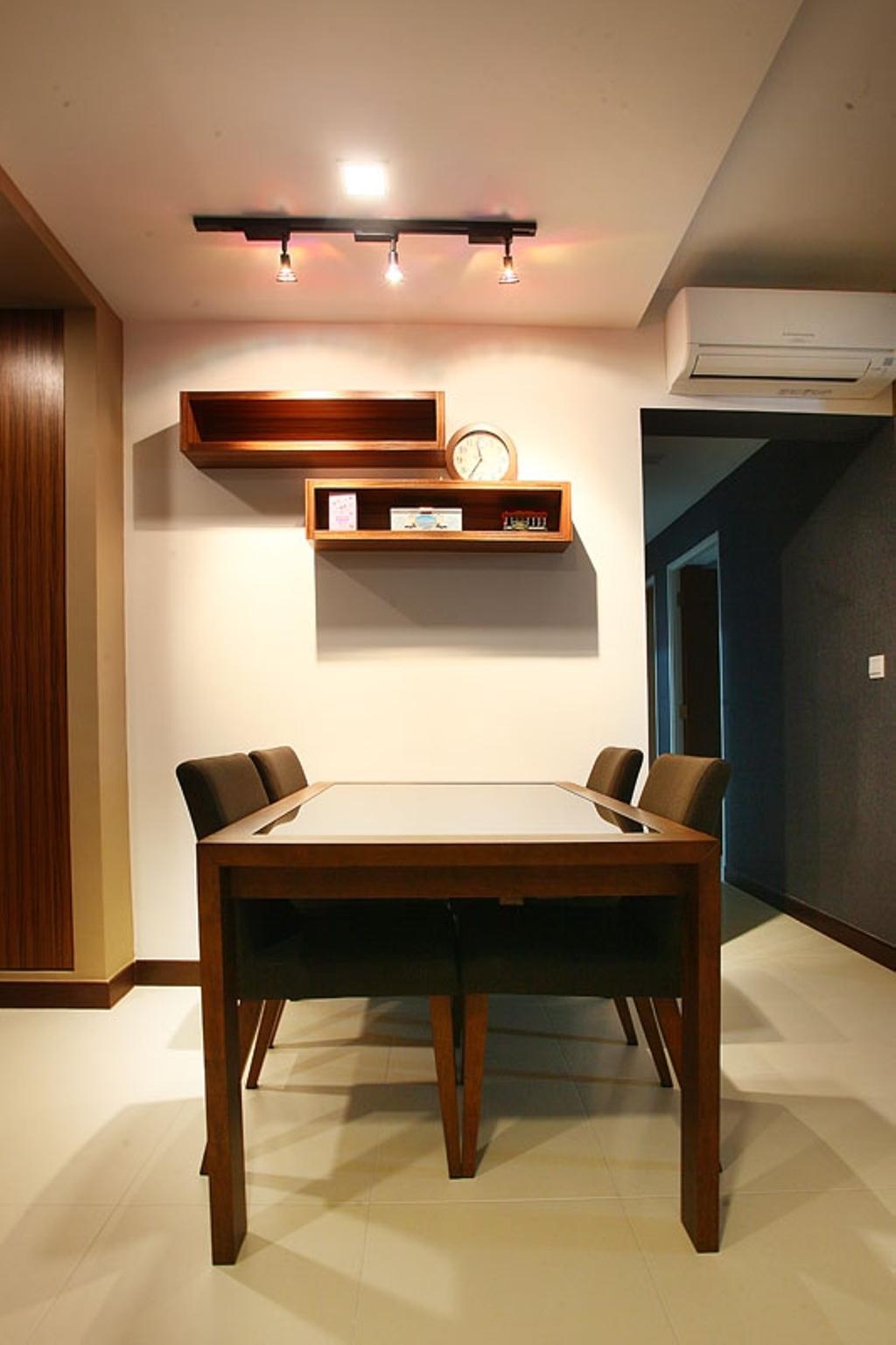 Transitional, HDB, Dining Room, Buangkok Green, Interior Designer, Fineline Design, Track Lights, Track Lighting, Wall Shelves, Shelves, Shelving, Dining Table, Dining Chairs, Chairs, Aircon, Couch, Furniture, Chair