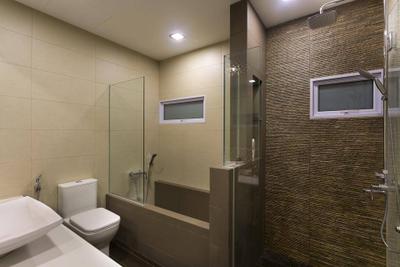 Jalan Terang Bulan, Fineline Design, Traditional, Bathroom, Landed, Textured Wall Tiles, Shower Screen, Shower, Sink, Indoors, Interior Design, Room