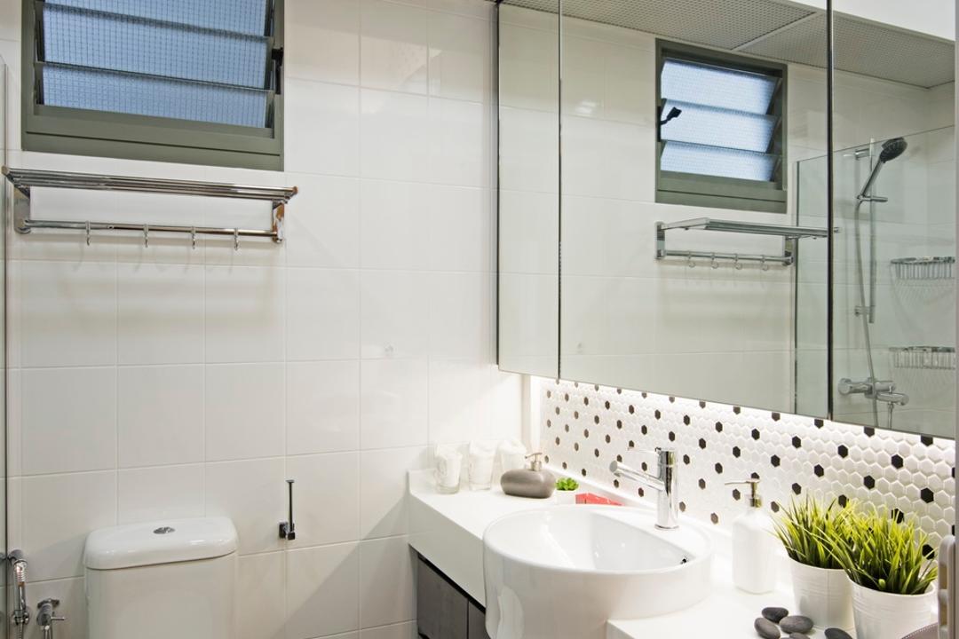 Punggol Drive (Block 679C), Fineline Design, Contemporary, Bathroom, HDB, Toilet Bowl, Wall Tiles Backing, Mirror Cabinets, Indoors, Interior Design, Room
