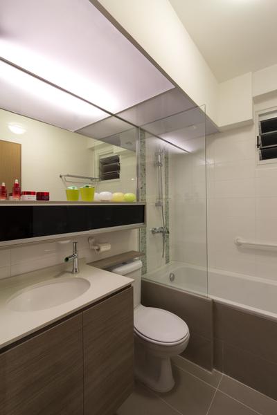 Sengkang East, Fineline Design, Traditional, Bathroom, HDB, Bathtub, Shower Screen, Mirror, Brown Cabinet, Indoors, Interior Design, Room