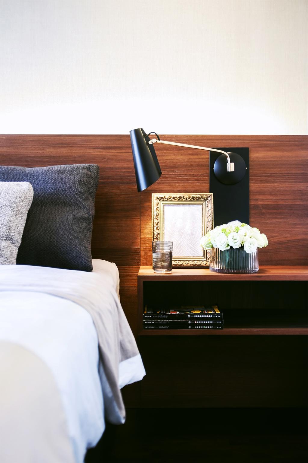 Modern, Condo, Bedroom, Tiara, Architect, JOW Architects, Bedside Table, Bedside Lamp, Bedside, Wooden Panel, Wooden Bed Frame, Mirror