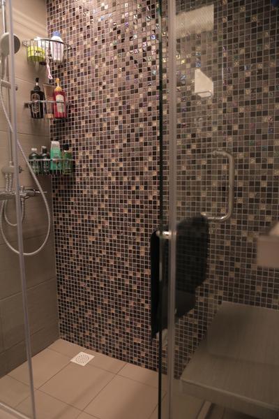Punggol Walk (Block 310B), Forefront Interior, Transitional, Bathroom, HDB, Shower Screen, Shower Area, Shower Head, Bathroom Rack, Tiles, Bathroom Tiles