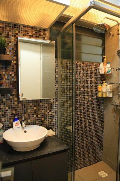 Punggol Walk (Block 310B), Forefront Interior, Transitional, Bathroom, HDB, Bathroom Vanity, Bathroom Sink, Sink, Shower Screen, Bathroom Rack, Shower Area, Bathroom Tiles, Tiles, Bottle, Shower