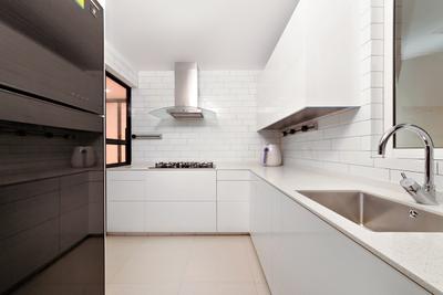 The Esparis, Icon Interior Design, Contemporary, Kitchen, Condo, Subway Tiles, Tile Grout, Sink, Kitchen Sink, Spacious, L Shaped Layout, White, Clean, Simple, Indoors, Interior Design