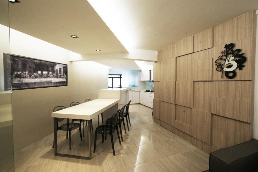 Modern, HDB, Dining Room, Hougang, Interior Designer, Metamorph Design, Tv Feature Wall, Parquet, Clock, Dining Table, Table, Chair, Painting, Concealed Lighting, False Ceiling, Feature Wall, Furniture, Indoors, Room, Calligraphy, Handwriting, Text, Interior Design