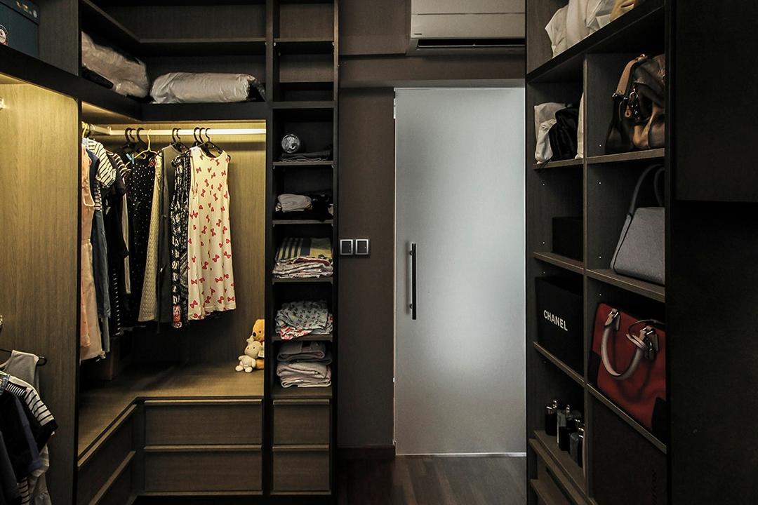 Punggol Way (Block 264A), Icon Interior Design, Contemporary, Bedroom, HDB, Doorless, Cabinet, Wardrobe, Modular System, Walk In Wardrobe, Cupboard, Clothes Storage, Bags Storage