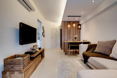Depot Road, Liid Studio, Scandinavian, Living Room, HDB, Wood, Rustic, Wood Accents, Area Rug, Throw, Brown, Shades Of Brown, Woody, Tv Console, Laminates, Tiles, Neutral Colours, L Shaped Sofa, Sectional Sofa, Wall Mounted Tv, Hanging Lights, Resort, Lodge, Couch, Furniture, Dining Table, Table