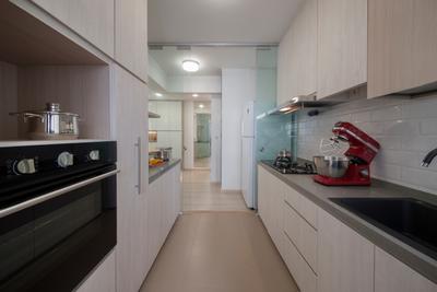 Fernvale Street (Block 471A), Aart Boxx Interior, , , Kitchen, , Monochrome, Light Colours, Wood Laminate, Oven, Kitchen Workspace, Counter, White Sink Countertop, Solid Countertop, Subway Tiles, Indoors, Interior Design, Room, Mixer