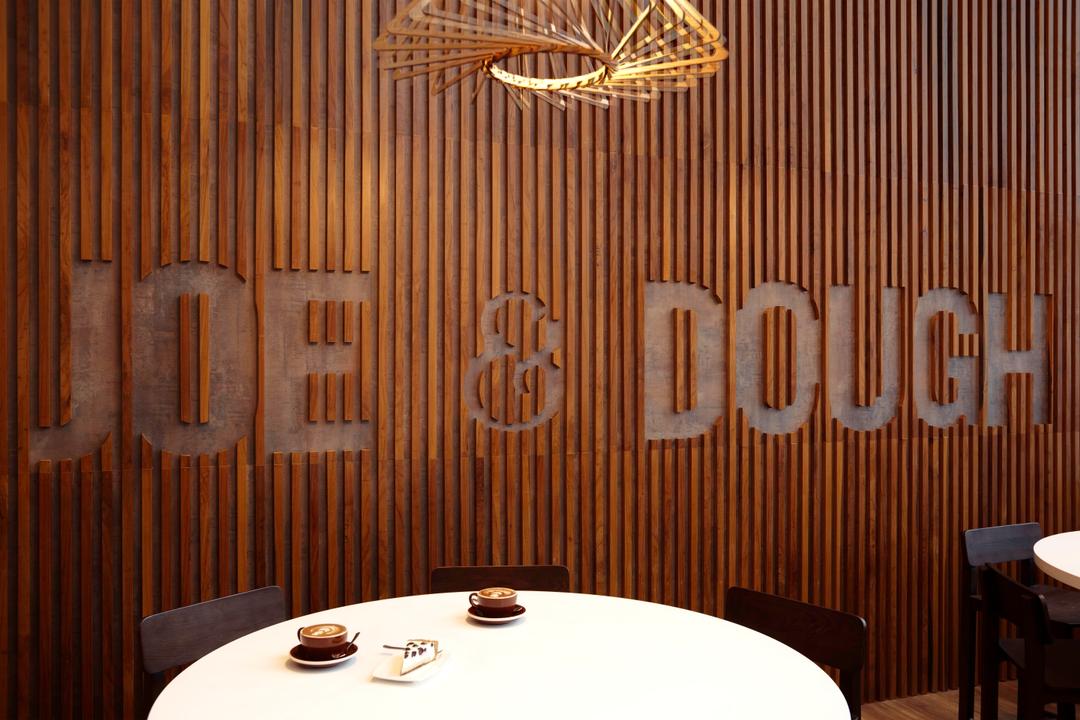 Joe & Dough (Capitol Tower), Liid Studio, Modern, Commercial, Wood Panel, Wood Partition, Dish, Food, Meal, Plate, Chair, Furniture, Home Decor, Linen, Tablecloth