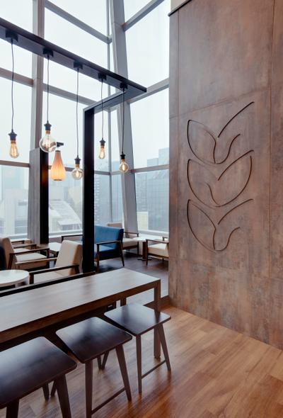 Joe & Dough (Capitol Tower), Liid Studio, Modern, Commercial, Wall Mural, Wooden Table, Wood Bench, Wooden Chair, Pendant Lights, Chair, Furniture