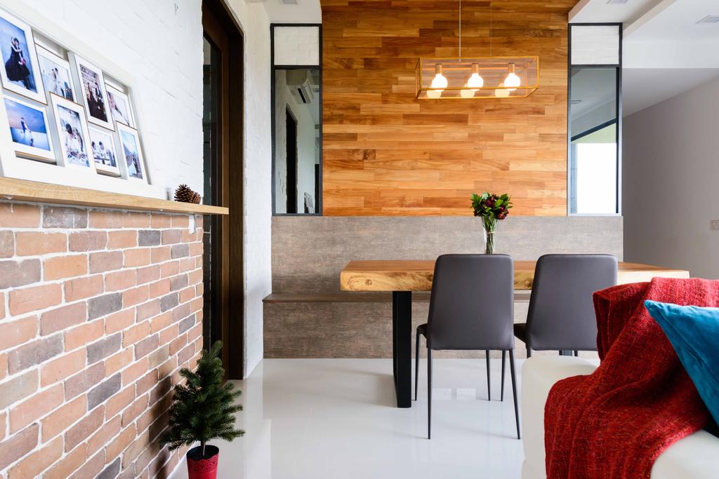 Minimalist, Condo, Dining Room, Foresque Residences, Interior Designer, Starry Homestead, Chair, Furniture, Brick, Bench, Dining Table, Table, Flora, Jar, Plant, Potted Plant, Pottery, Vase