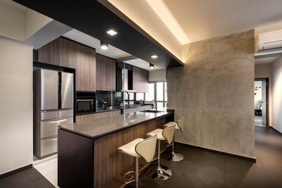 Pasir Ris, Ciseern, , Kitchen, , Cove Light, Downlights, Island Table, High Chair, Cement Screed Wall, Dry Kitchen, Chair, Furniture, Dining Room, Indoors, Interior Design, Room