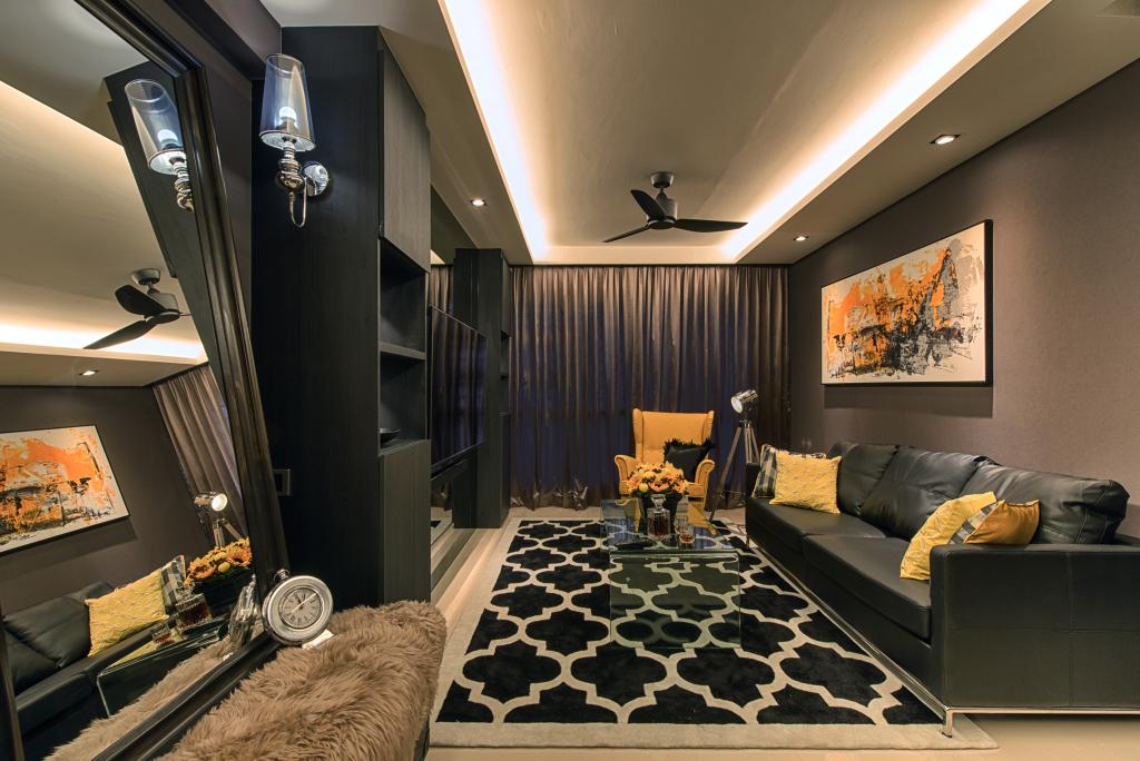 Contemporary, HDB, Living Room, Waterway Brooks, Interior Designer, Mr Shopper Studio, Curtains, Wall Art, Poster, Wall Poster, Artwork, Couch, Furniture, Electronics, Entertainment Center, Home Theater, Indoors, Interior Design, Lighting