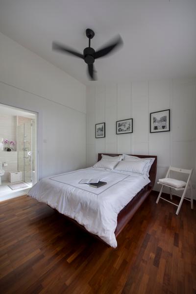 Sommerville Park, Schemacraft, Modern, Bedroom, Condo, Simple Bedroom, Minimalist, Minimalist Bedroom, Photo Frame, Bed, White Bedsheet, White Chair, Parquet, Wooden Flooring, Engineered Room, Spacious Bedroom, White Wall, Furniture, Indoors, Interior Design, Room, Chair
