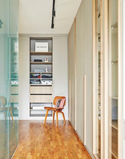 Fernvale Street, Fuse Concept, Scandinavian, Bedroom, HDB, Shelves, Shelving, White Kitchen Cabinets, Cabinetry, Recessed Shelf, Accessories Storage, Accessories, Storage Ideas, Chair, Shelf, Furniture, Plywood, Wood