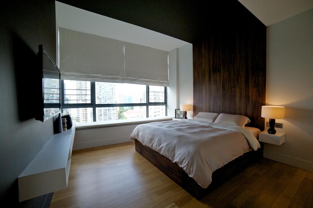 Viva, Dyel Design, Contemporary, Bedroom, HDB, Parquet Wall, Wood Laminate, Wood, Laminates, Window Seat, Blinds, Resort, Side Table, Night Stand, Parquet, Tv Console, Lamp, False Wall, False Ceiling, Bed, Furniture, Indoors, Interior Design, Room