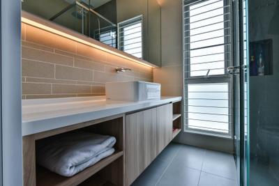 Razlan's Residence, Alam Suria, Surface R Sdn. Bhd., Modern, Contemporary, Bathroom, Landed, Bathroom Vanity, Bathroom Cabinet, Mirror, Under Cabinet Lighting, Sink, Kitchen Sink