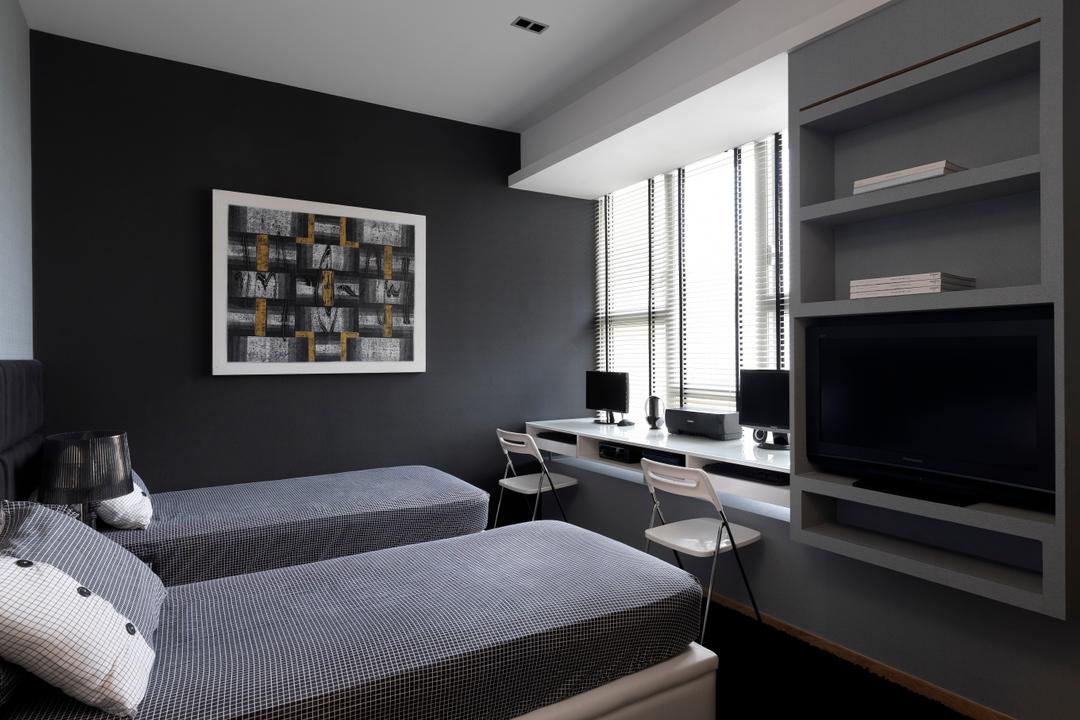 Sky@Eleven, Unimax Creative, Modern, Bedroom, Condo, Twin Beds, Grey Shleving, Study Desk, Down Lights