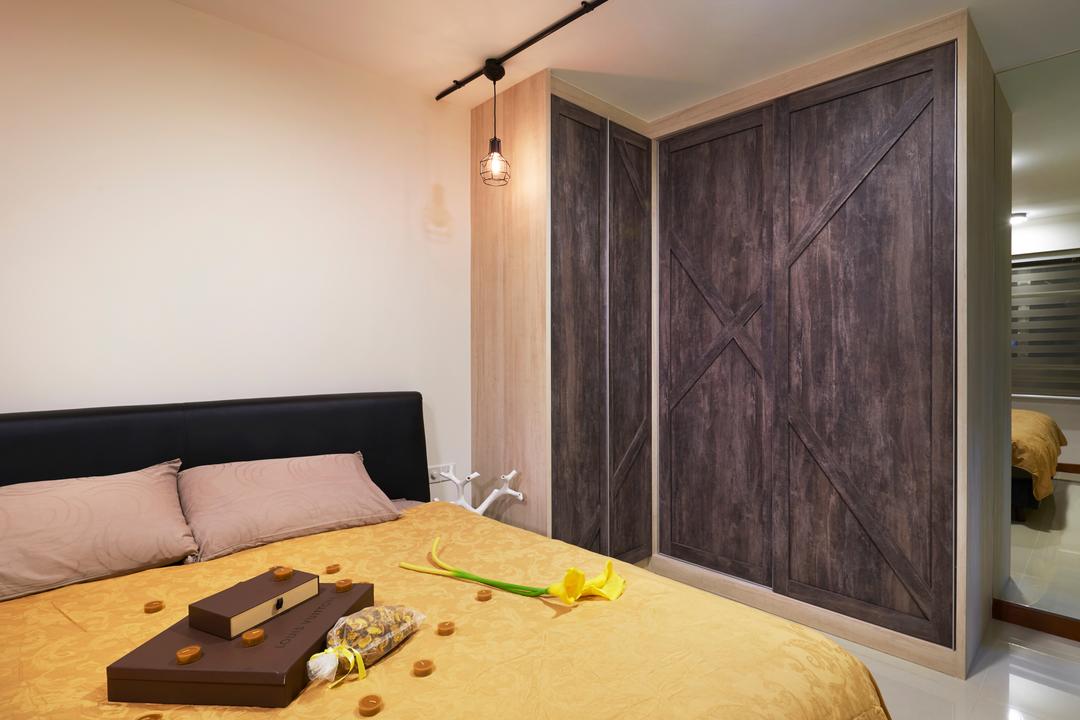 Punggol Drive (Block 663A), Unimax Creative, Minimalist, Bedroom, HDB, Wood Wardrobe, Black Track Lights