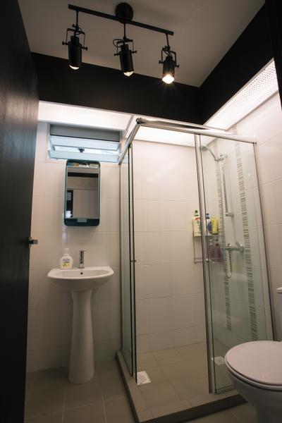 MacPherson Residency, Free Space Intent, Industrial, Bedroom, HDB, Bathroom Sink, Standing Sink, Pedestal Sink, Mirror, Shower, Shower Area, Bathroom, Indoors, Interior Design, Room
