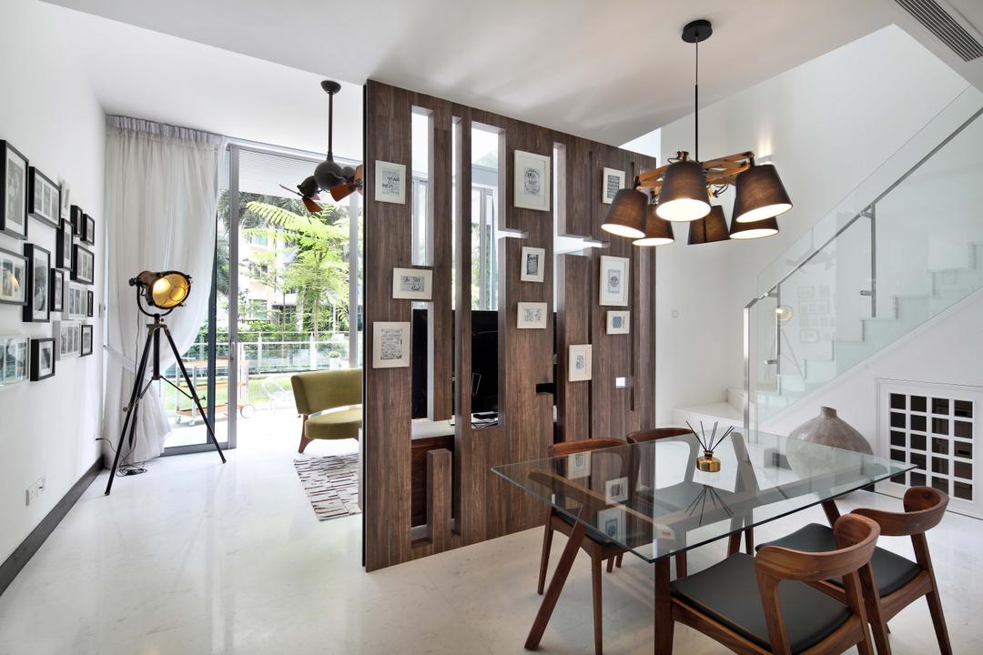 Jardin, The Scientist, Contemporary, Dining Room, Condo, Stairs, Staircase, Hallway, Lower Floor, Understairs Storage, Dead Spaces At Stairs, Chair, Furniture, Dining Table, Table, Indoors, Interior Design, Room, HDB, Building, Housing, Loft