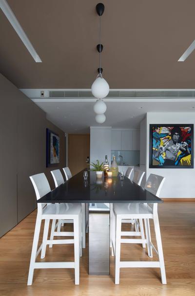 One Shenton, asolidplan, Contemporary, Dining Room, Condo, Dining Set, Black And White Dining Set, Brown False Ceiling, Parquet Flooring, Indoors, Interior Design, Room, Autograph, Handwriting, Signature, Text, Dining Table, Furniture, Table, Poster, Chair