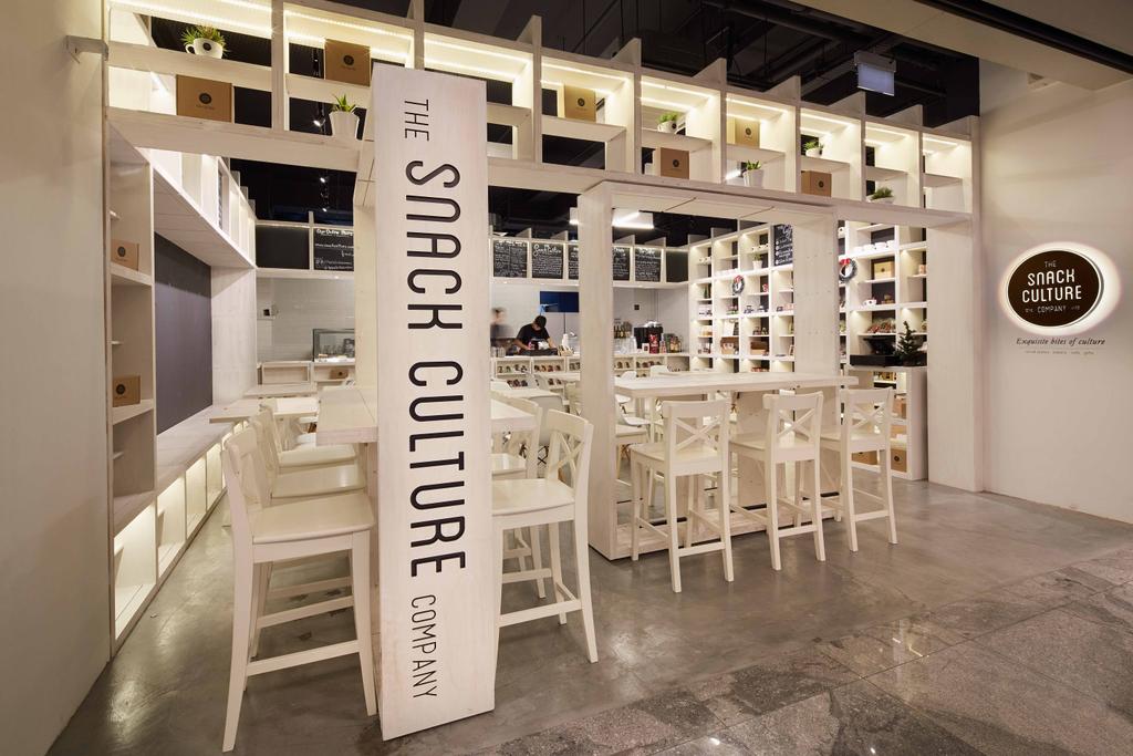 Snack Culture, Commercial, Architect, asolidplan, Modern, Grey Floor, Sack Store, Unique Shop, White Unique Shop, Snack Shop, Open Concept Shop, Dining Table, Furniture, Table, Chair