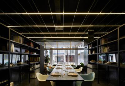Solid with Asolidplan, asolidplan, Contemporary, Commercial, Contemporary Office, Black And Grey Office, Glass Panels, Office Glass Panels, Dining Table, Furniture, Table, Restaurant, Dining Room, Indoors, Interior Design, Room