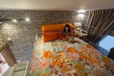 Boathouse Residence, NID Design Group, Eclectic, Bedroom, Condo, Kids Room, Kids, Bunk Bed, Double Decker Bed, Top Bunk, Curtains, Colours, Orange
